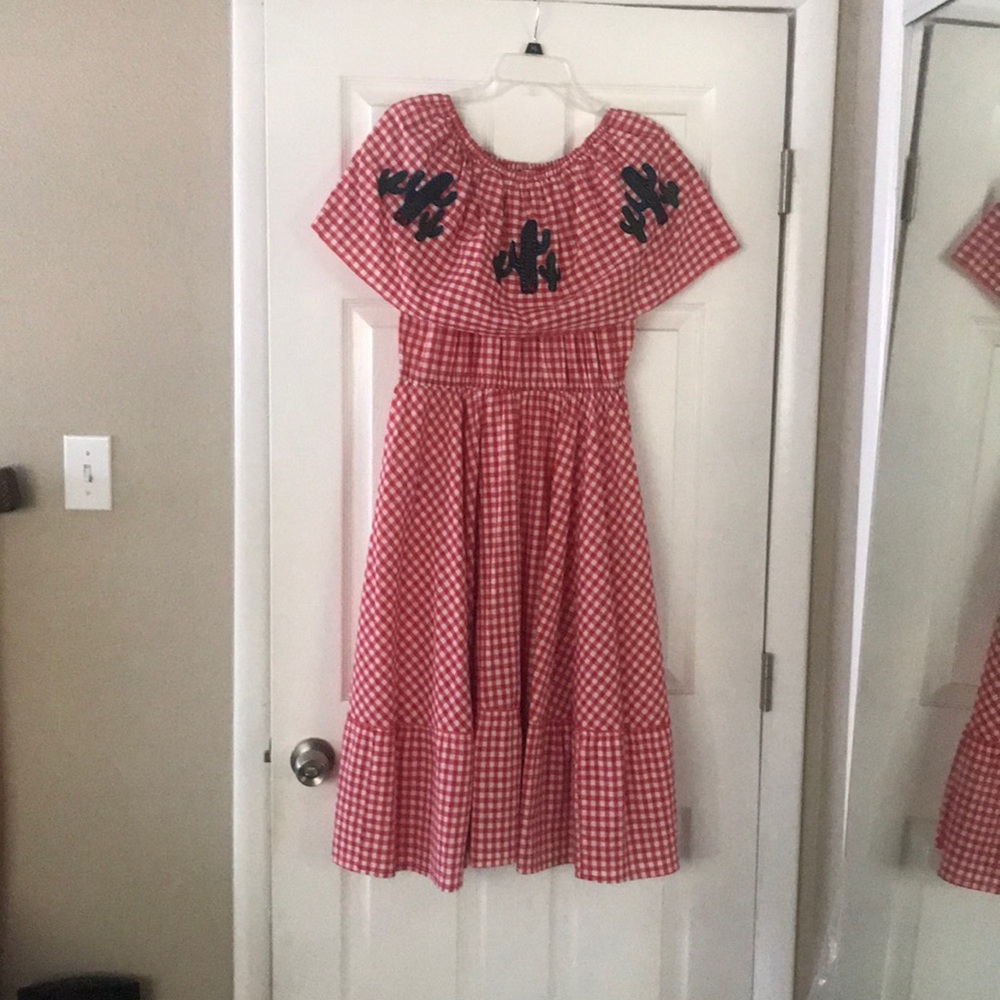 ModCloth Cactus Embroidered Gingham Dress US 16 - Picture 2 of 4